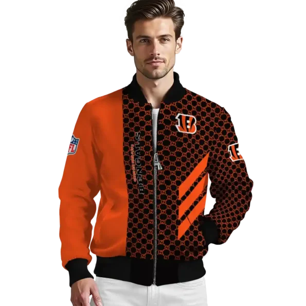 cincinnati bengals triple side stripes orange black bomber jacket high quality