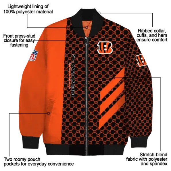 cincinnati bengals triple side stripes orange black bomber jacket new arrival