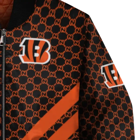 cincinnati bengals triple side stripes orange black bomber jacket premium grade