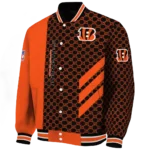 cincinnati bengals triple side stripes orange black varsity jacket best selling.webp