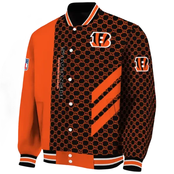 cincinnati bengals triple side stripes orange black varsity jacket best selling.webp