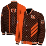 cincinnati bengals triple side stripes orange black varsity jacket best selling.webp