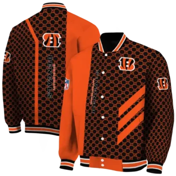cincinnati bengals triple side stripes orange black varsity jacket fashion forward.webp