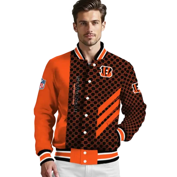 cincinnati bengals triple side stripes orange black varsity jacket high quality.webp