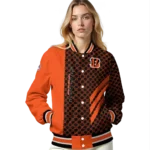 cincinnati bengals triple side stripes orange black varsity jacket best selling.webp