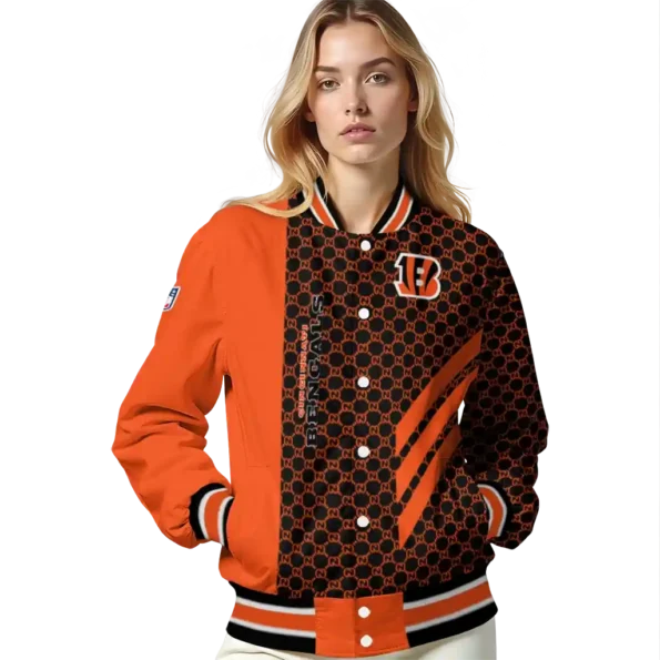 cincinnati bengals triple side stripes orange black varsity jacket latest model.webp
