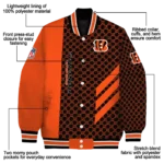 cincinnati bengals triple side stripes orange black varsity jacket best selling.webp