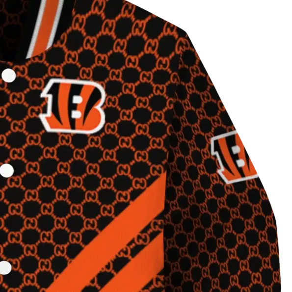 cincinnati bengals triple side stripes orange black varsity jacket premium grade.webp
