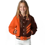 cincinnati bengals triple side stripes orange black varsity jacket best selling.webp