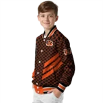 cincinnati bengals triple side stripes orange black varsity jacket best selling.webp