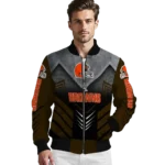 cleveland browns arrow layer brown black bomber jacket best selling