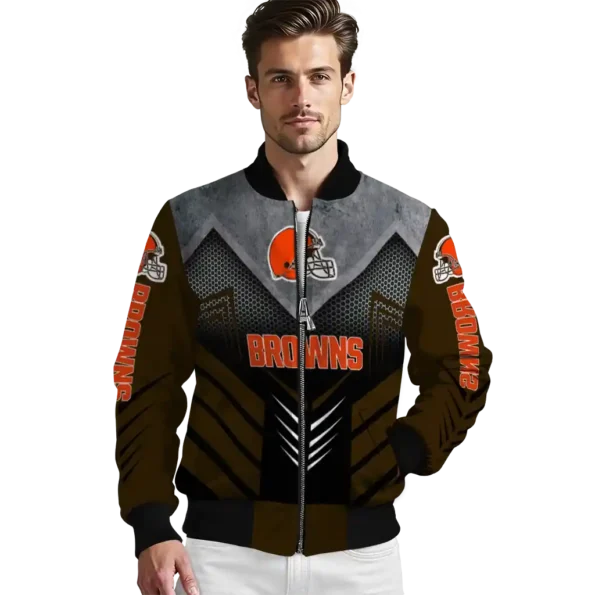 cleveland browns arrow layer brown black bomber jacket high quality