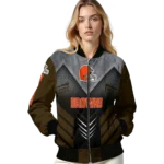 cleveland browns arrow layer brown black bomber jacket best selling