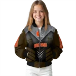 cleveland browns arrow layer brown black bomber jacket best selling