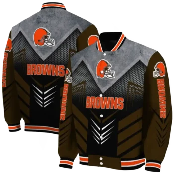 cleveland browns arrow layer brown black varsity jacket fashion forward.webp