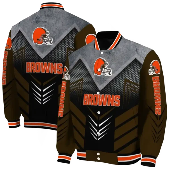 cleveland browns arrow layer brown black varsity jacket fashion forward.webp
