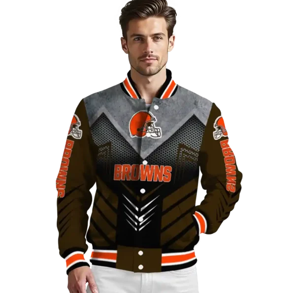 cleveland browns arrow layer brown black varsity jacket high quality.webp