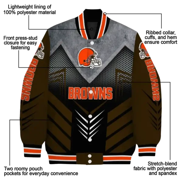 cleveland browns arrow layer brown black varsity jacket new arrival.webp