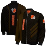 cleveland browns triple side stripes brown black bomber jacket best selling