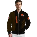cleveland browns triple side stripes brown black bomber jacket best selling