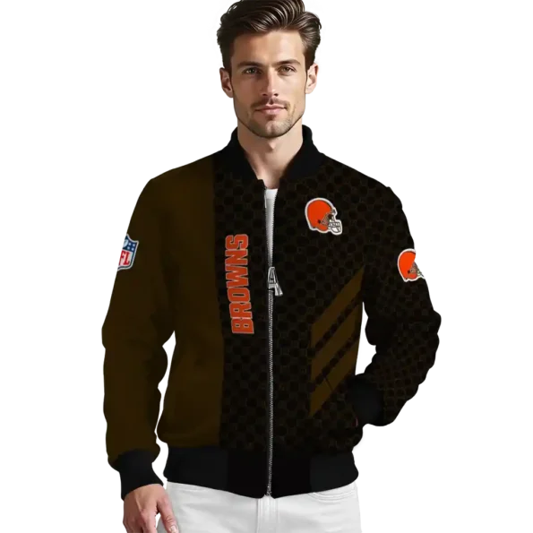 cleveland browns triple side stripes brown black bomber jacket high quality