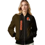 cleveland browns triple side stripes brown black bomber jacket best selling