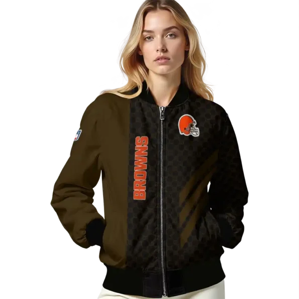 cleveland browns triple side stripes brown black bomber jacket latest model