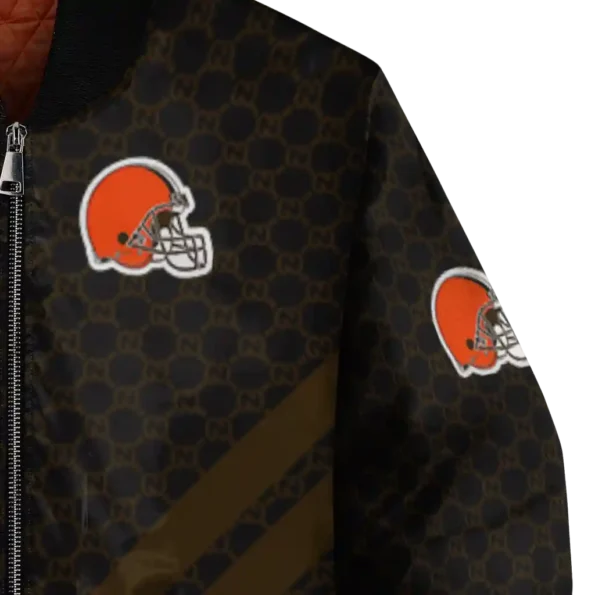 cleveland browns triple side stripes brown black bomber jacket premium grade
