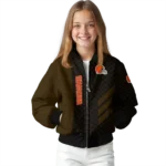 cleveland browns triple side stripes brown black bomber jacket best selling