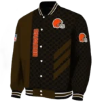 cleveland browns triple side stripes brown black varsity jacket best selling.webp