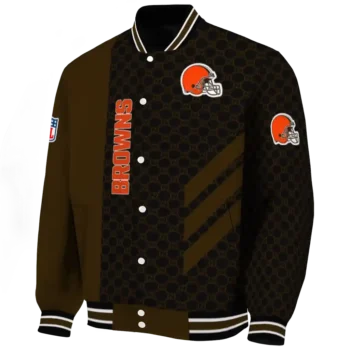 cleveland browns triple side stripes brown black varsity jacket best selling.webp