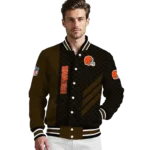 cleveland browns triple side stripes brown black varsity jacket best selling.webp