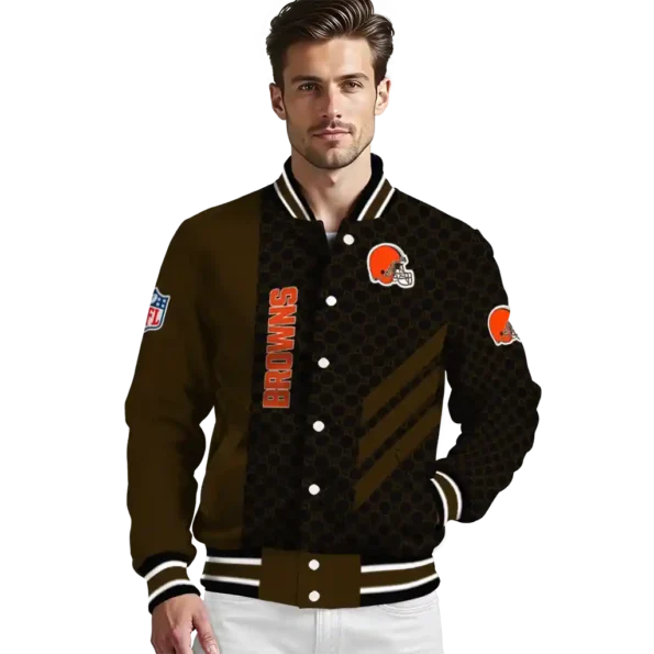 cleveland browns triple side stripes brown black varsity jacket high quality.webp