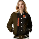 cleveland browns triple side stripes brown black varsity jacket best selling.webp