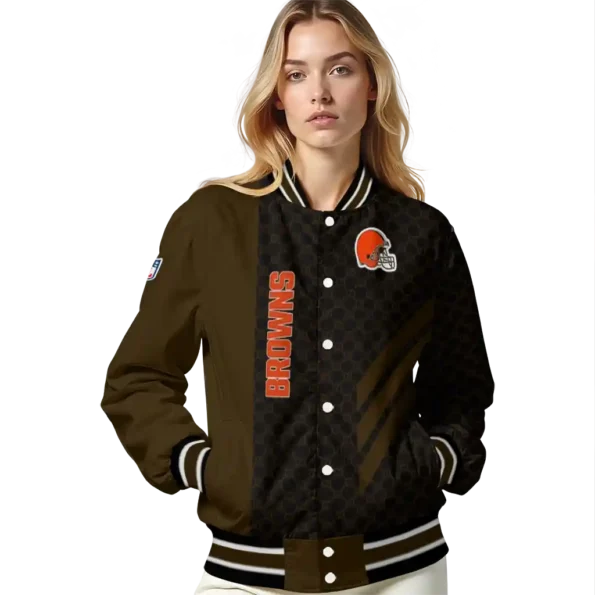 cleveland browns triple side stripes brown black varsity jacket latest model.webp