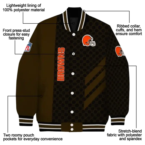 cleveland browns triple side stripes brown black varsity jacket new arrival.webp