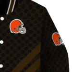cleveland browns triple side stripes brown black varsity jacket best selling.webp