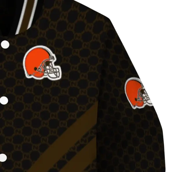 cleveland browns triple side stripes brown black varsity jacket premium grade.webp