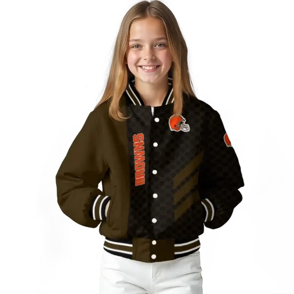 cleveland browns triple side stripes brown black varsity jacket top rated.webp
