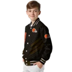 cleveland browns triple side stripes brown black varsity jacket best selling.webp