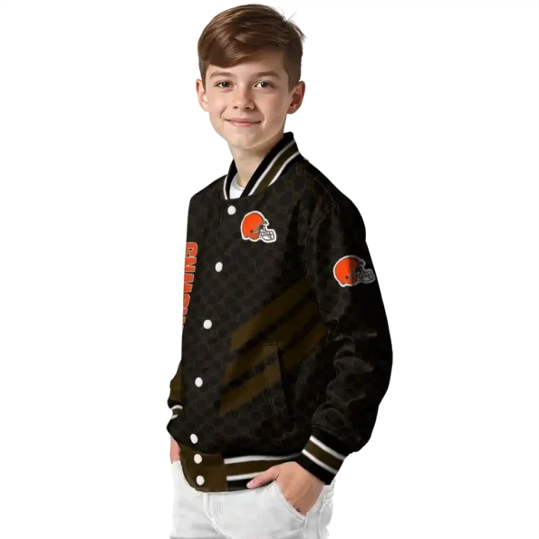 cleveland browns triple side stripes brown black varsity jacket trendy.webp