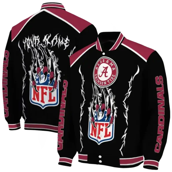 custom arizona cardinals claw blood red black varsity jacket fashion forward.webp