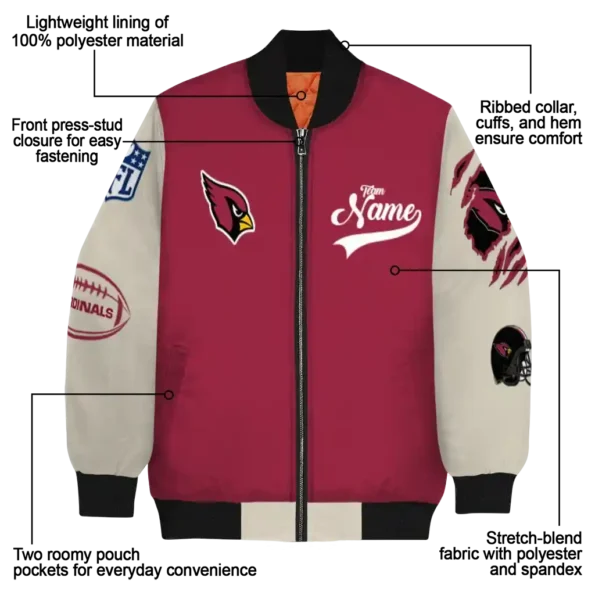 custom arizona cardinals razorback outline red nude bomber jacket new arrival