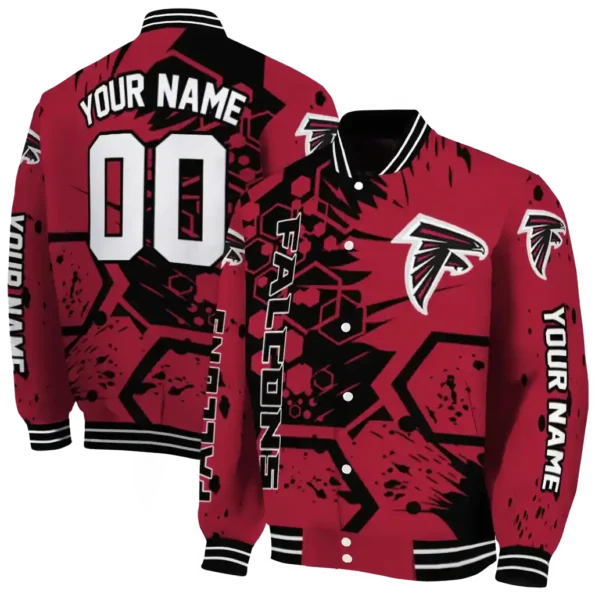 custom atlanta falcons hexagon cluster red black varsity jacket fashion forward.webp