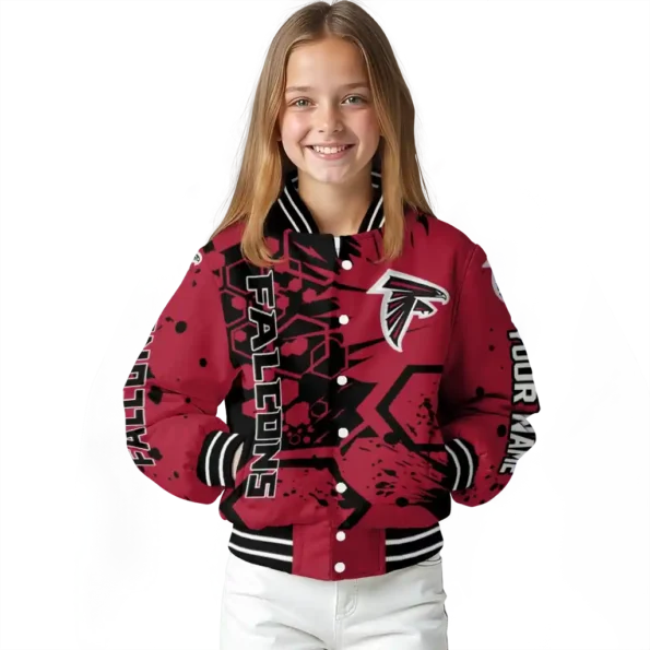 custom atlanta falcons hexagon cluster red black varsity jacket top rated.webp