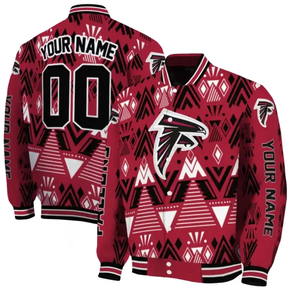 custom atlanta falcons pyramid shapes red varsity jacket fashion forward.webp