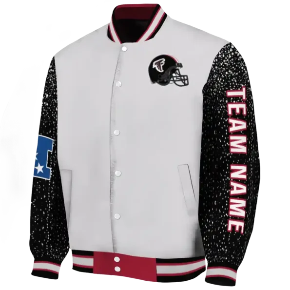 custom atlanta falcons speckled arms red gray varsity jacket best selling.webp