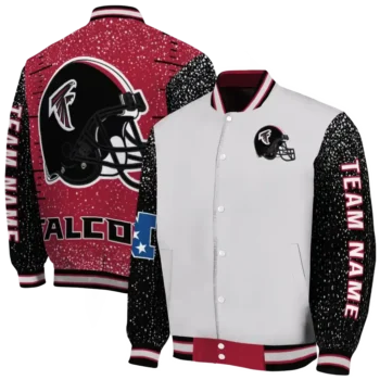 custom atlanta falcons speckled arms red gray varsity jacket fashion forward.webp