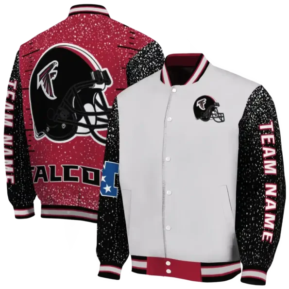 custom atlanta falcons speckled arms red gray varsity jacket fashion forward.webp