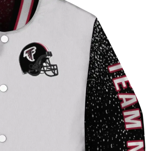 custom atlanta falcons speckled arms red gray varsity jacket premium grade.webp